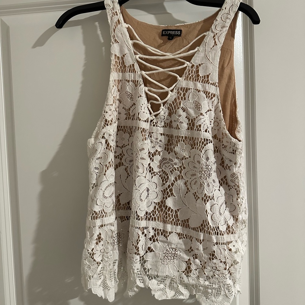 Express lace cross cross tank white size s